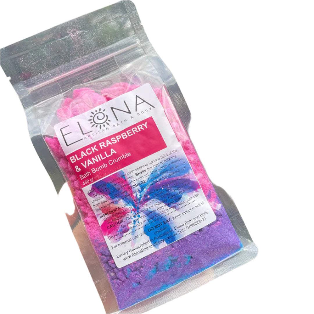 Black Raspberry & Vanilla 450gr Bath Bomb Crumble-Bath Crumble Bath Dust-Elena Bath and Body-natural-chemical-free-bath-bomb-dust-for-kids-made-in-australia