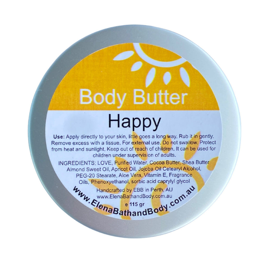 Body Butter - Happy-Moisturiser-Elena Bath and Body-natural-body-butter-cream-lotion-hand-made-in-australia