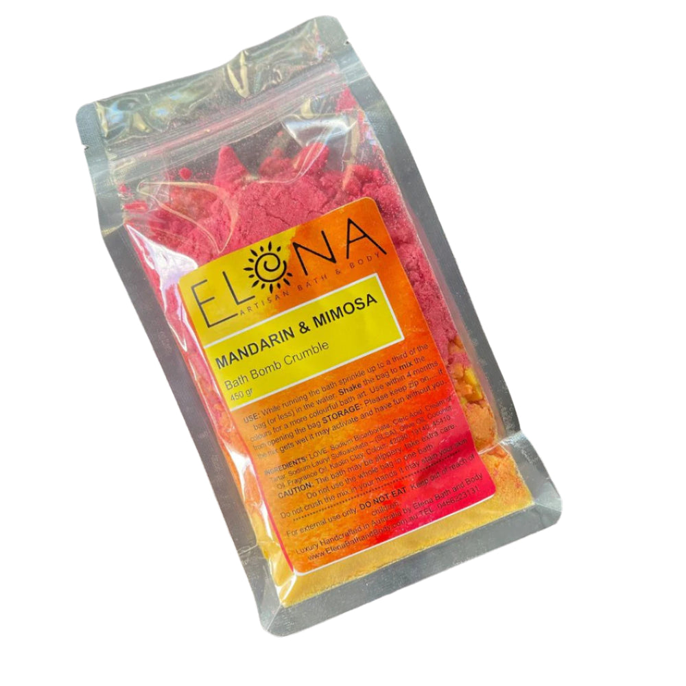 Mandarin & Mimosa 450gr Bath Bomb Crumble-Bath Crumble Bath Dust-Elena Bath and Body-natural-chemical-free-bath-bomb-dust-for-kids-made-in-australia