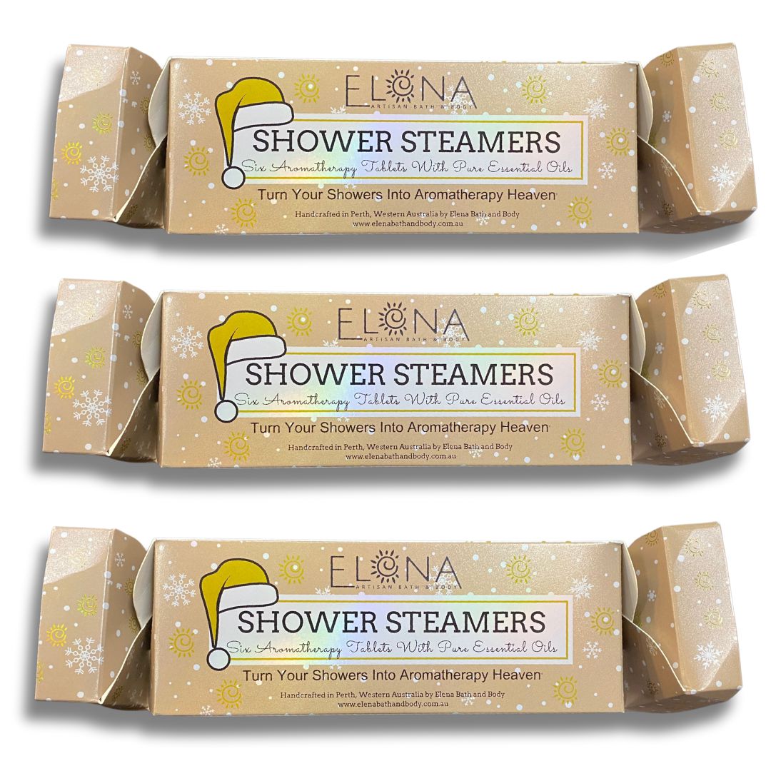 3 x Christmas Cracker Shower Steamers Bundle-Aromatherapy Shower Steamers-Elena Bath and Body-aromatherapy-essential-oils-australia-menthol-sinus-relax-sleep-tablet-disc-strong-Shower-steamers-shower-bombs-shower-melts-aromatherapy-shower-tablets-shower-fizzies-shower-pods-shower-soothers-shower-discs-steam-therapy-tablets-spa-steamers-shower-aromatherapy-bombs-effervescent-shower-tablets-steam-melts-sinus-relief-tablets-decongestant-melts-energy-boost-discs-relaxation-tablets-sleep-steamers-wellness-pods-a