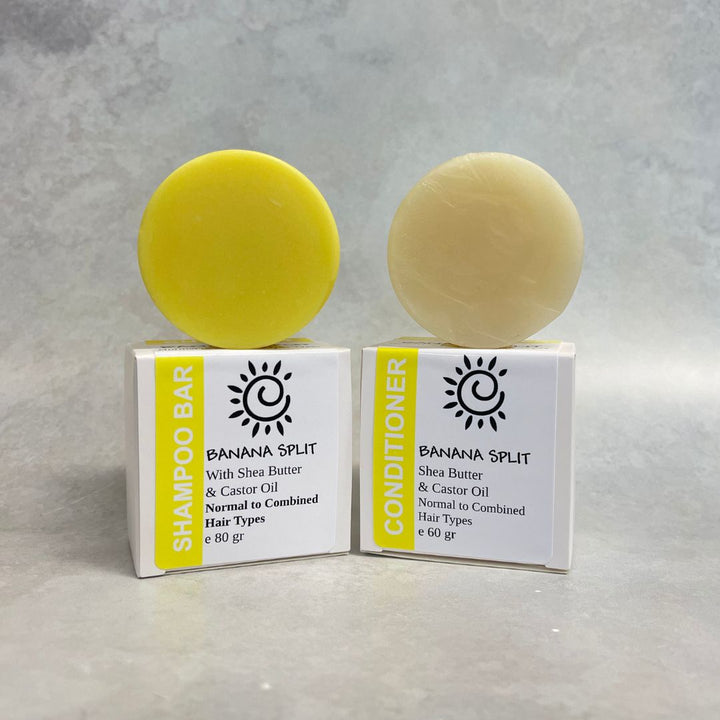 Banana Split - Shampoo & Conditioner Combo [Normal to Combined Hair Types]-Solid Shampoo Conditioner Bar-Elena Bath and Body-natural-solid-shampoo-conditioner-curly-hair-ph-balanced-made-in-australia