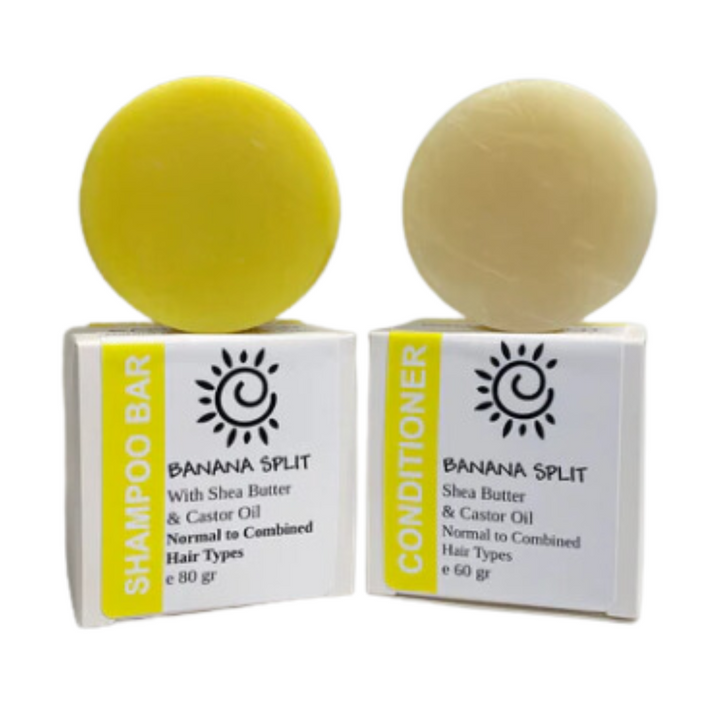 Banana Split - Shampoo & Conditioner Combo [Normal to Combined Hair Types]-Solid Shampoo Conditioner Bar-Elena Bath and Body-natural-solid-shampoo-conditioner-curly-hair-ph-balanced-made-in-australia