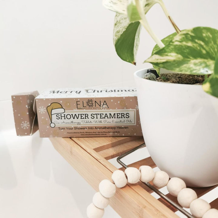 Festive Shower Steamers - Christmas Cracker 6 Pack-Aromatherapy Shower Steamers-Elena Bath and Body-aromatherapy-essential-oils-australia-menthol-sinus-relax-sleep-tablet-disc-strong-Shower-steamers-shower-bombs-shower-melts-aromatherapy-shower-tablets-shower-fizzies-shower-pods-shower-soothers-shower-discs-steam-therapy-tablets-spa-steamers-shower-aromatherapy-bombs-effervescent-shower-tablets-steam-melts-sinus-relief-tablets-decongestant-melts-energy-boost-discs-relaxation-tablets-sleep-steamers-wellness-