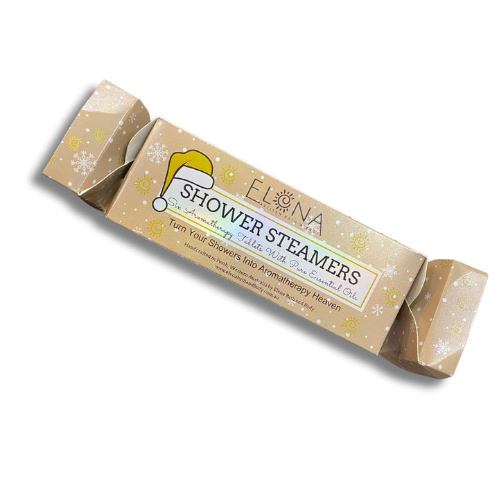 Festive Shower Steamers - Christmas Cracker 6 Pack-Aromatherapy Shower Steamers-Elena Bath and Body-aromatherapy-essential-oils-australia-menthol-sinus-relax-sleep-tablet-disc-strong-Shower-steamers-shower-bombs-shower-melts-aromatherapy-shower-tablets-shower-fizzies-shower-pods-shower-soothers-shower-discs-steam-therapy-tablets-spa-steamers-shower-aromatherapy-bombs-effervescent-shower-tablets-steam-melts-sinus-relief-tablets-decongestant-melts-energy-boost-discs-relaxation-tablets-sleep-steamers-wellness-