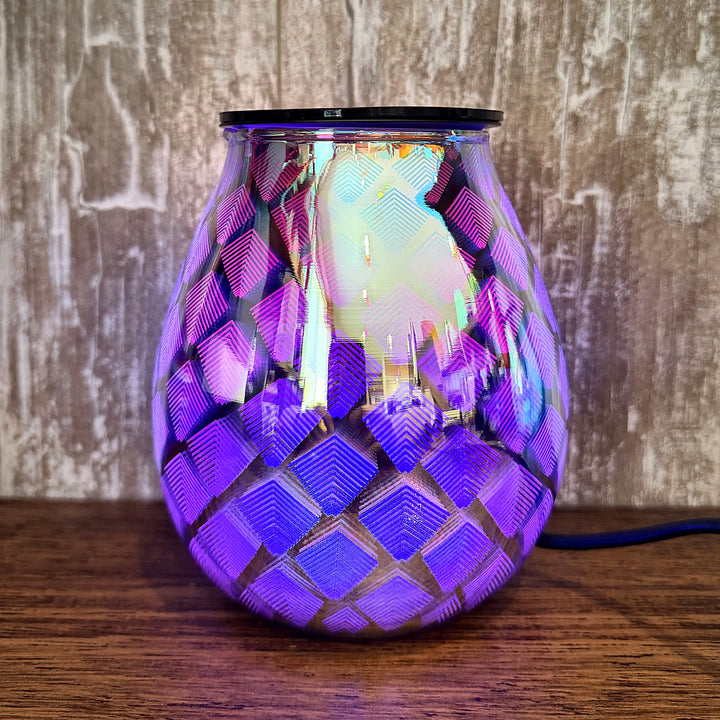 Seraphina glass wax warmer glowing purple