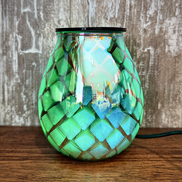 Seraphina glass wax warmer glowing green