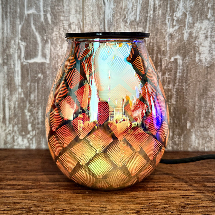 Seraphina glass wax warmer glowing warm orange