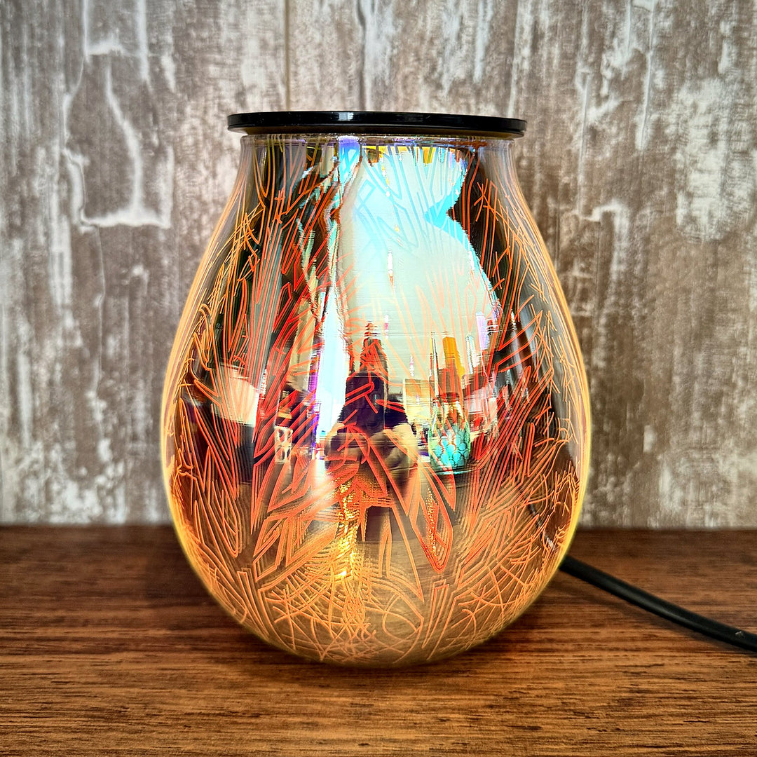 Twilight glass wax warmer glowing warm orange